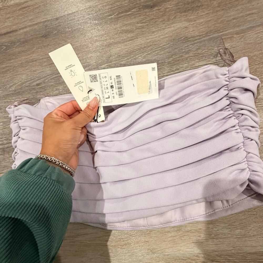 Zara Lavender Purple Rouched Strapless Crop Top Size Large - Picture 3 of 4